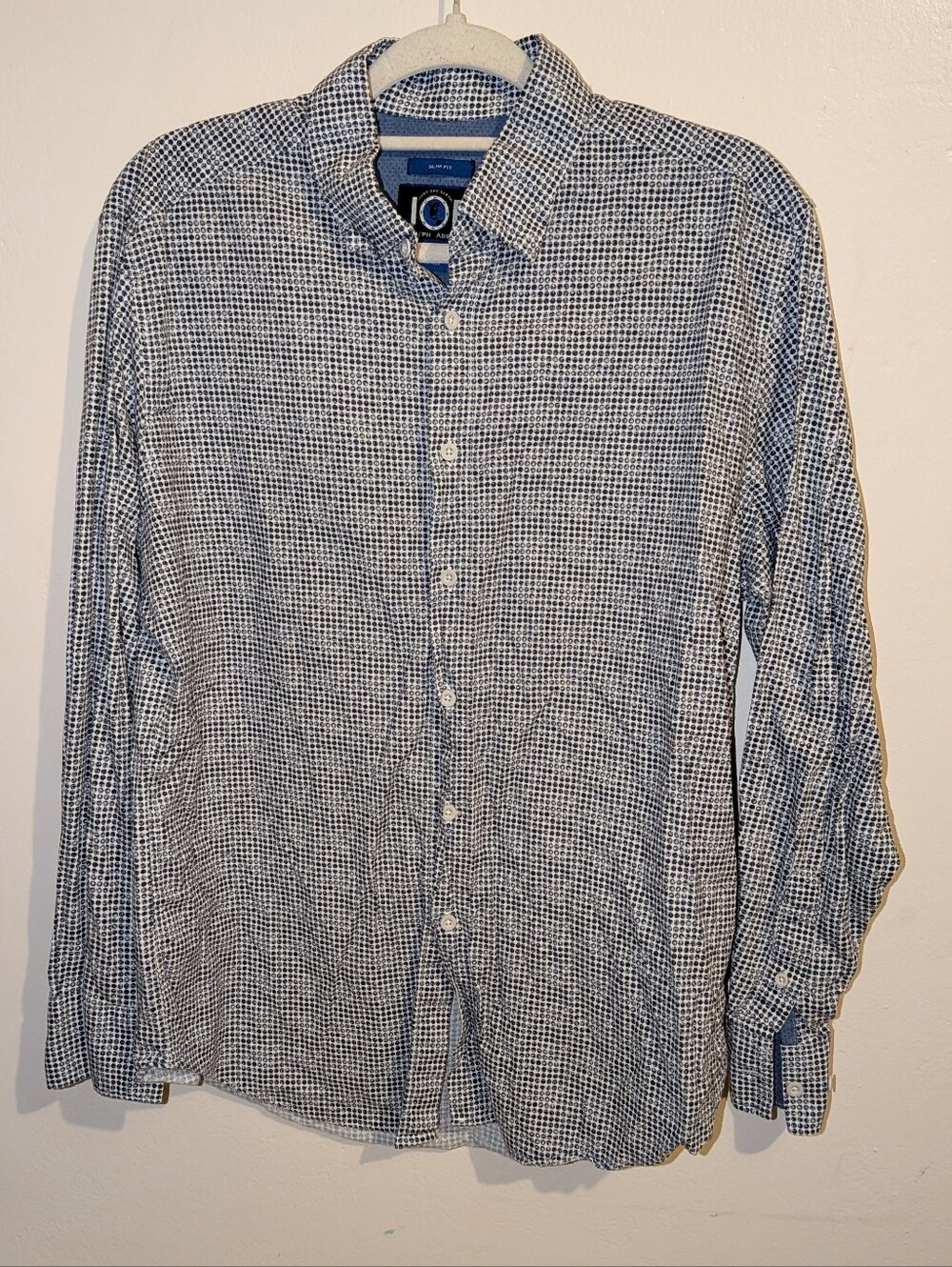 Joseph Abboud Blue & White Micro-Check Button-Down Shirt Size L
